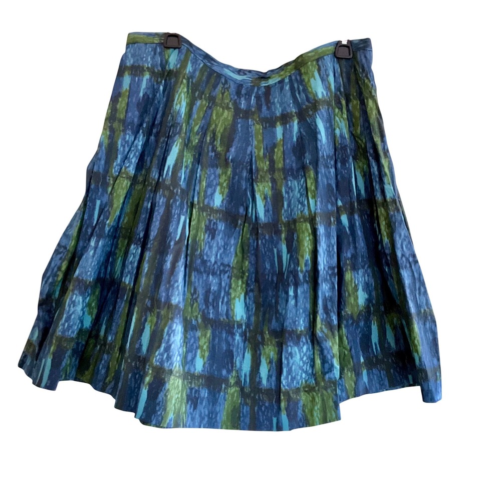 NEW Talbots Petites Blue Green Abstract Plaid Pleated A-Line Skirt 18WP Career